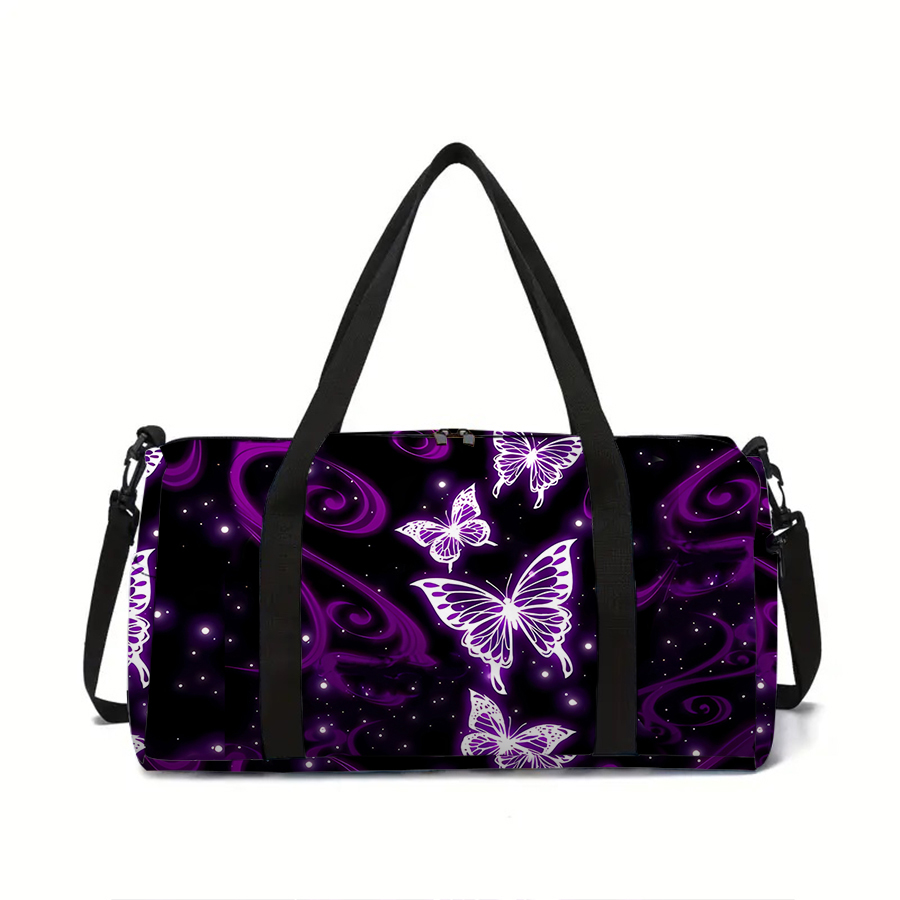 Weekender Bag Duffle - Women's Large Travel Bag Purple Butterfly