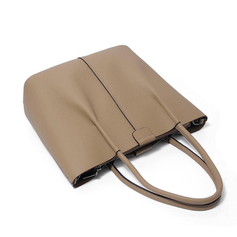 Structured Handbag Top Handle - Textured Genuine Leather Handbag- Structured Tote