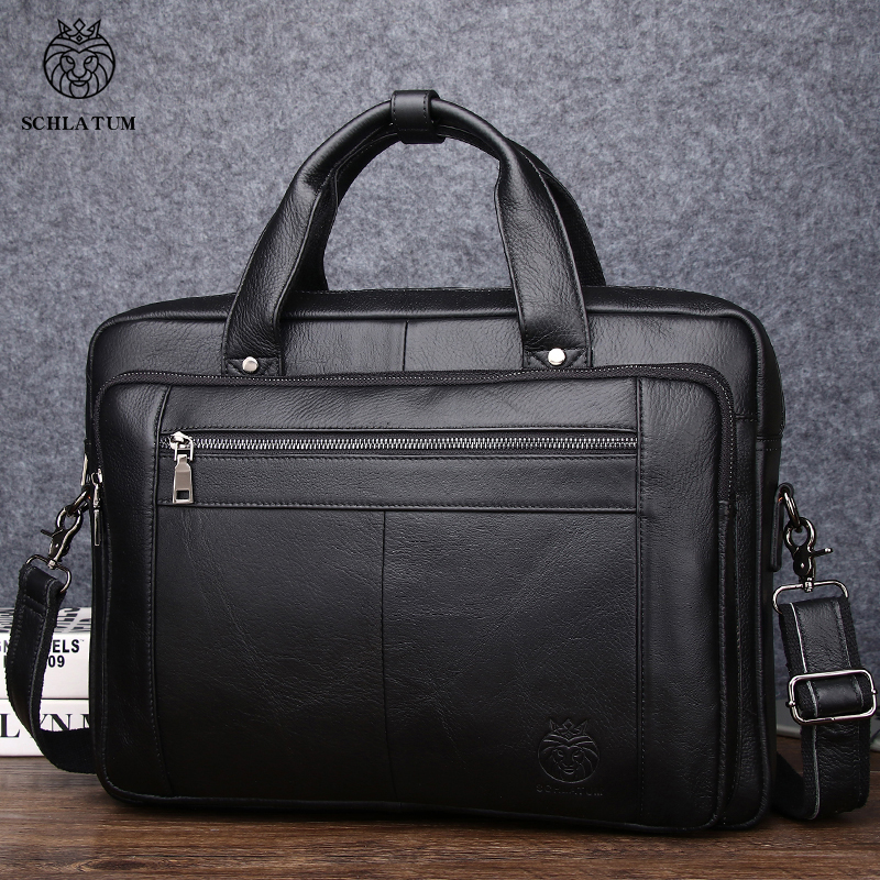 Luxury Bags That Fit Laptop - SCHLATUM Genuine Leather Bussiness Briefcases Black