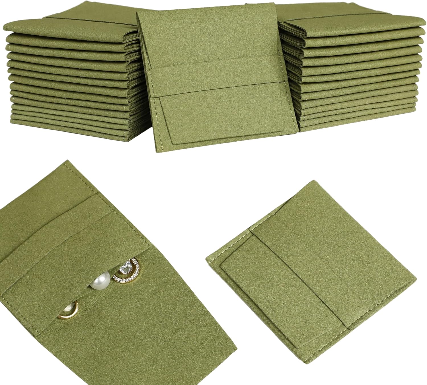 Luxury Bags Green - 40pcs Green Microfiber Jewelry Pouch 8