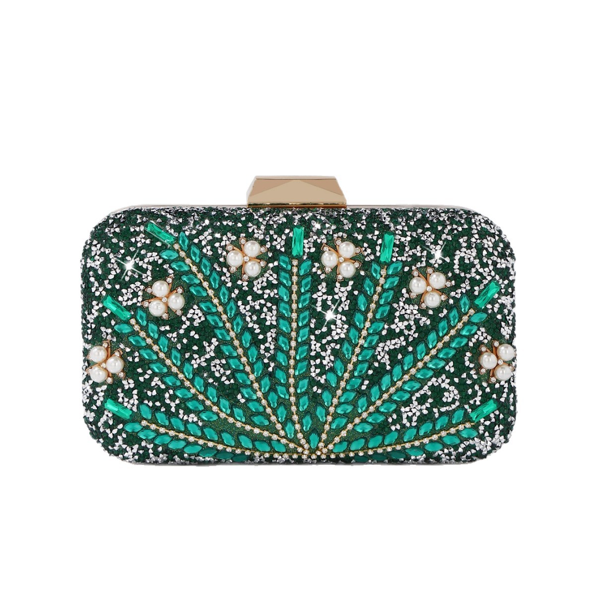 Luxury Rhinestone & Pearl Embe - Luxury Bags Green recension och pris