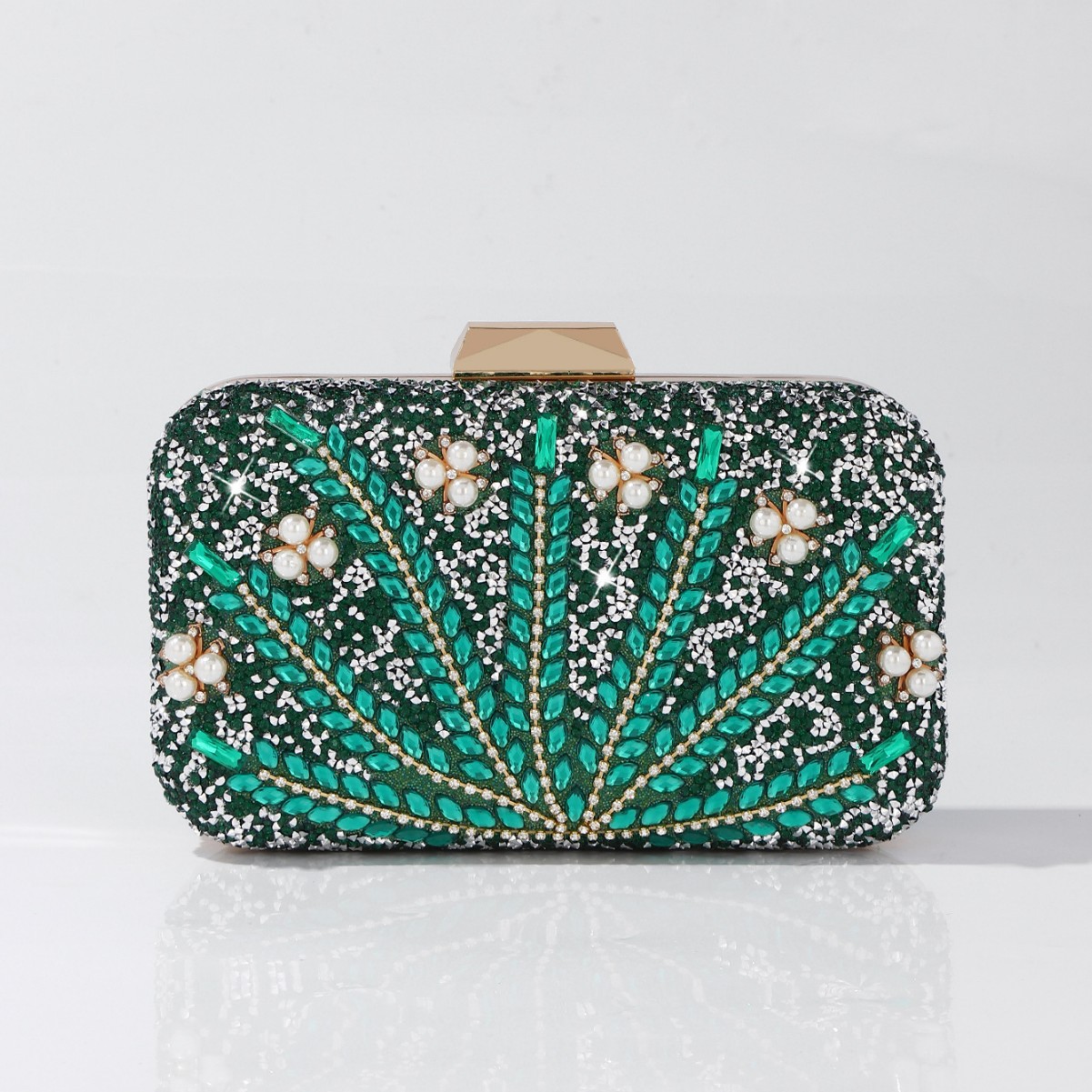 Luxury Rhinestone & Pearl Embe - Luxury Bags Green recension och pris