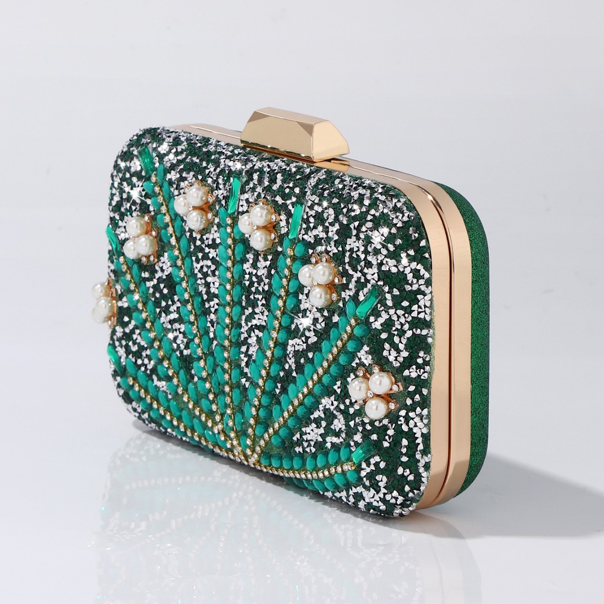 Luxury Rhinestone & Pearl Embe - Luxury Bags Green recension och pris
