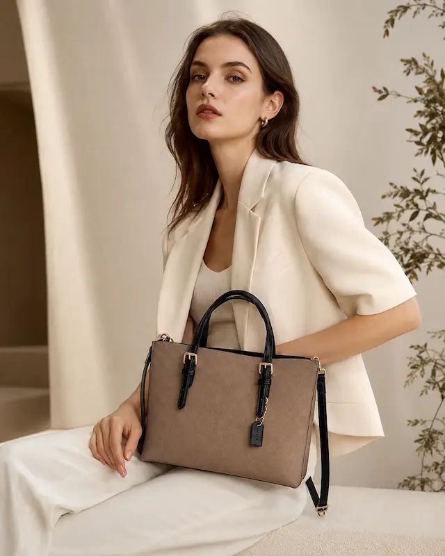 Taupe and black structured han - Structured Handbag Top Handle recension och pris