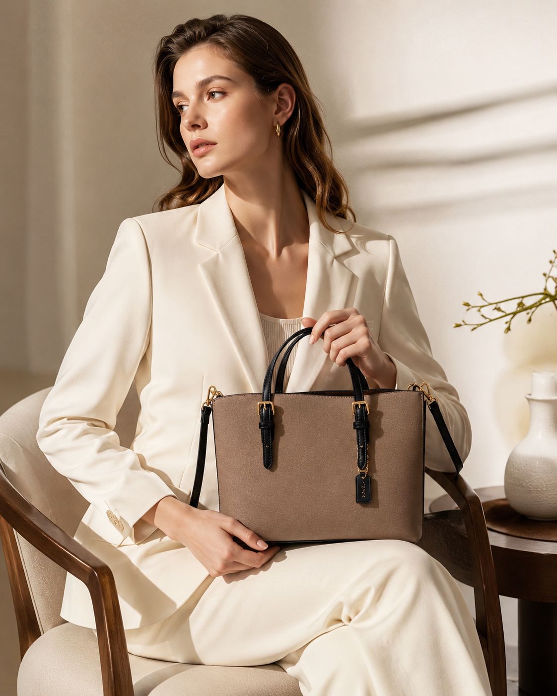 Taupe and black structured han - Structured Handbag Top Handle recension och pris