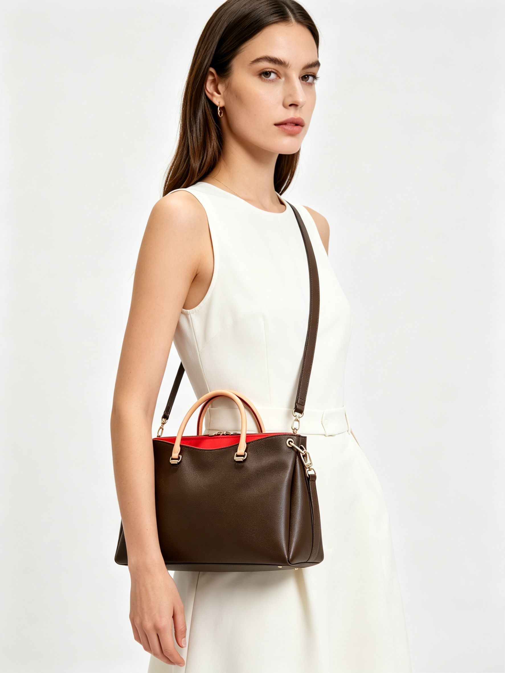 Brown pebbled leather structur - Structured Handbag Top Handle recension och pris