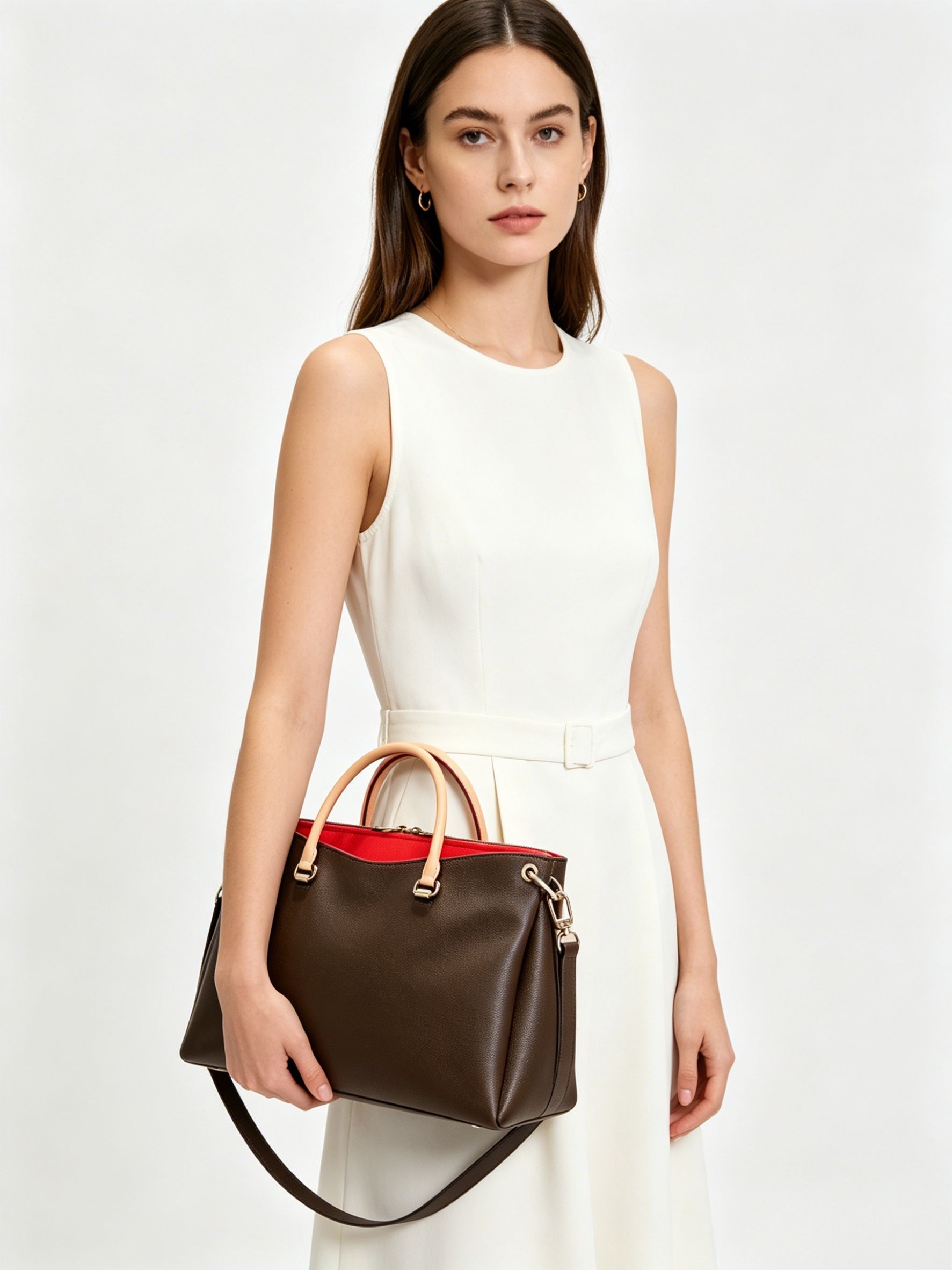 Brown pebbled leather structur - Structured Handbag Top Handle recension och pris