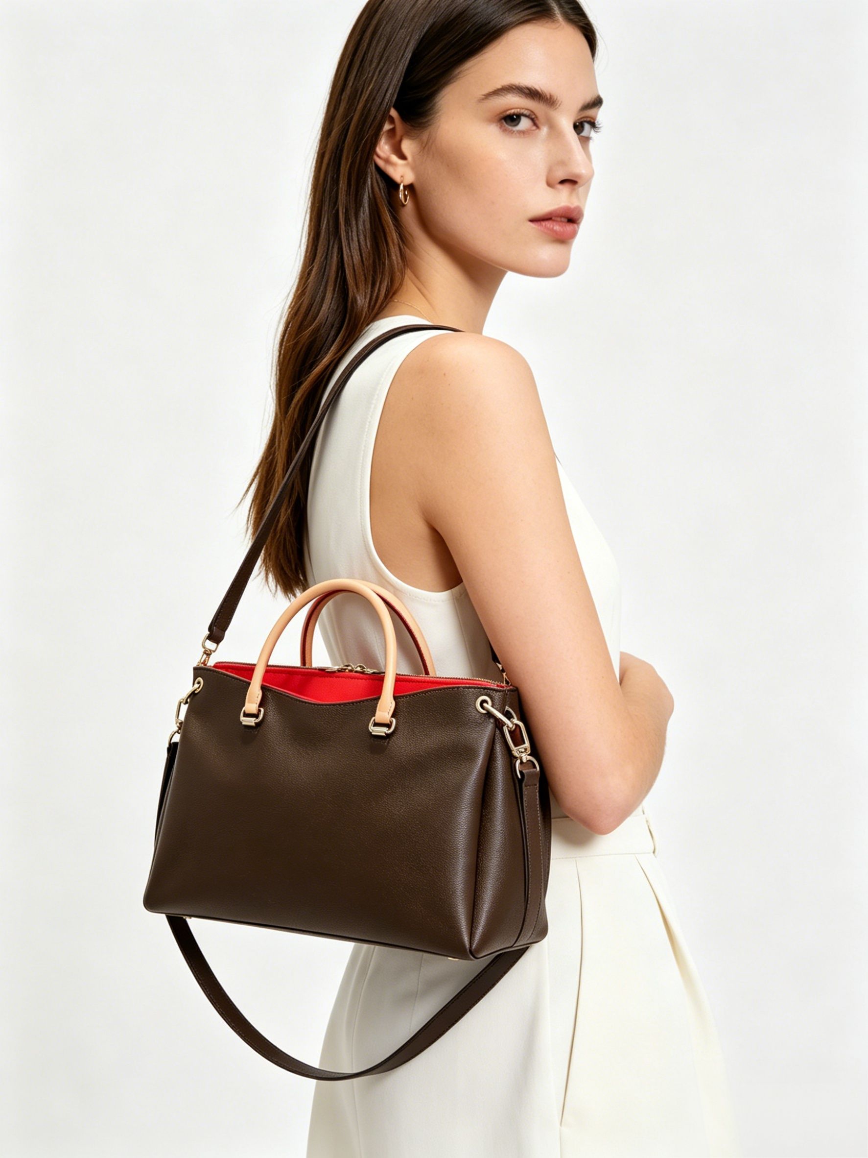 Brown pebbled leather structur - Structured Handbag Top Handle recension och pris