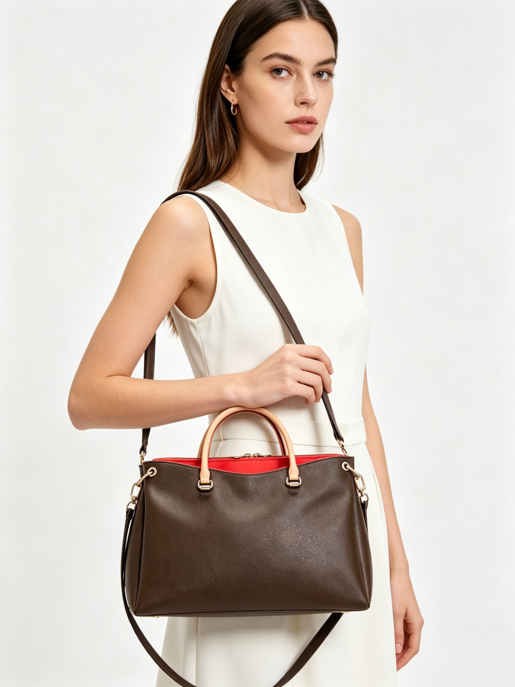 Brown pebbled leather structur - Structured Handbag Top Handle recension och pris