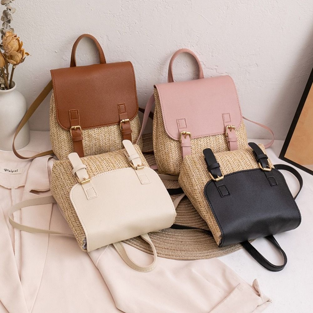 Fashion PU Leather Straw Backp - Luxury Bags Vintage recension och pris